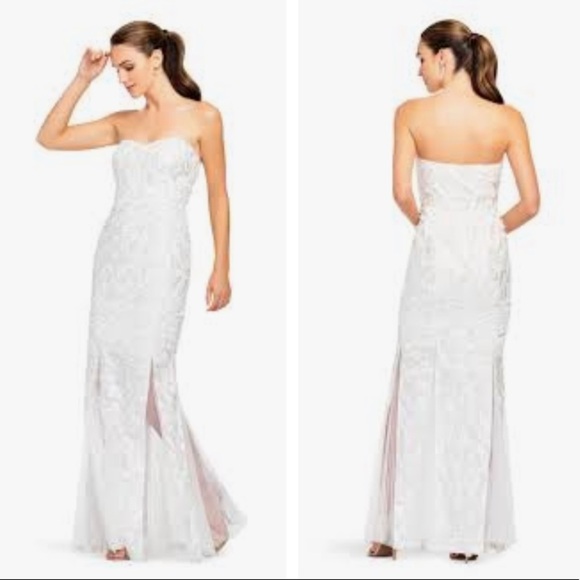 Aidan Mattox White Embroidered Strapless Evening - Picture 1 of 14